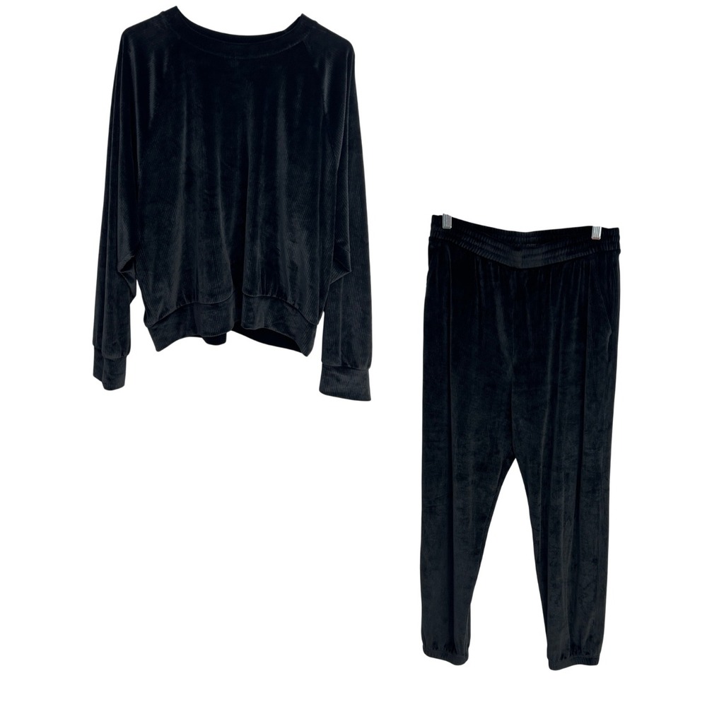 Victoria's Secret Ribbed Velvet Lounge Set XL/M Black Coquette Loungewear Set